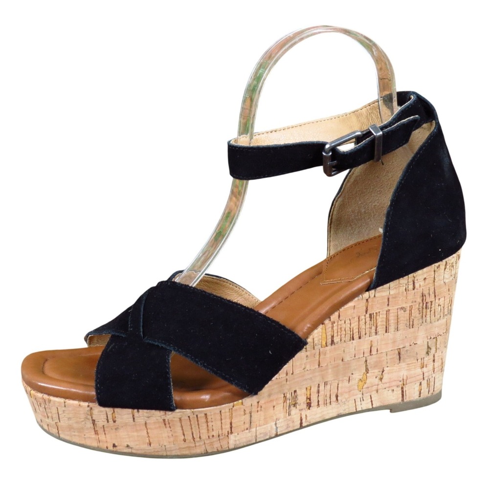 Crown Vintage Chalina Women Platform Wedge Sandals Size 8 Casual Black Leather